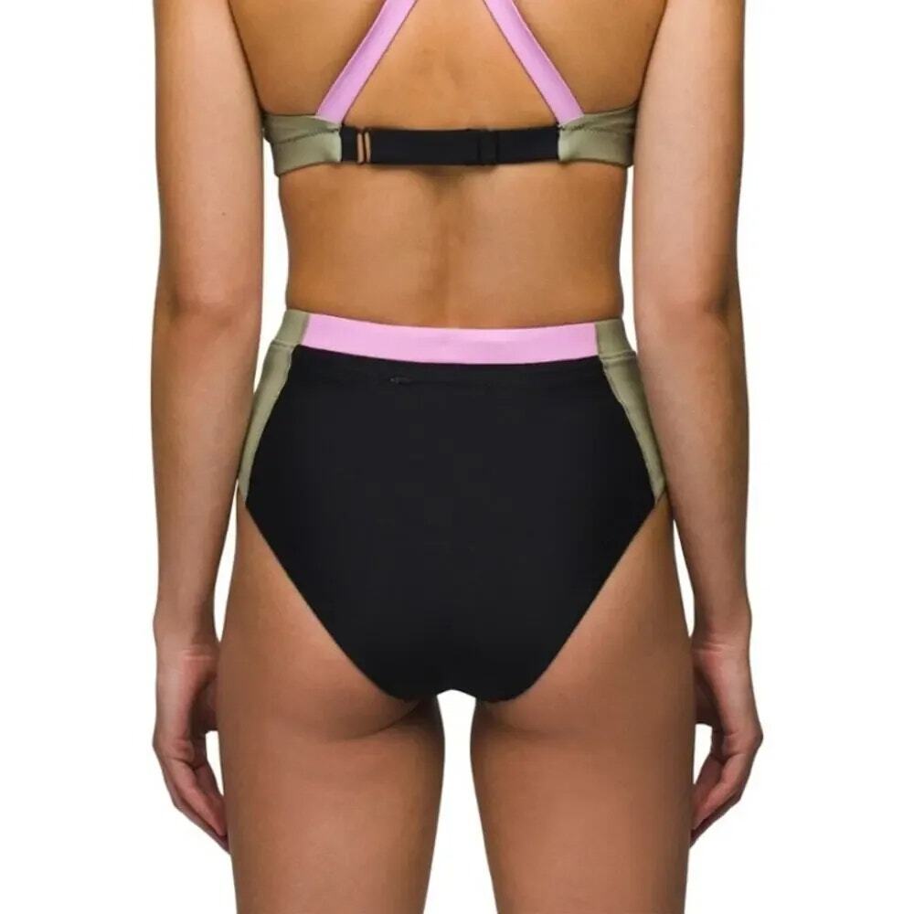 Prana Baja Bound Swim Bottom Women's M Black Colorblock High Waist Bikini Brief - Picture 2 of 9